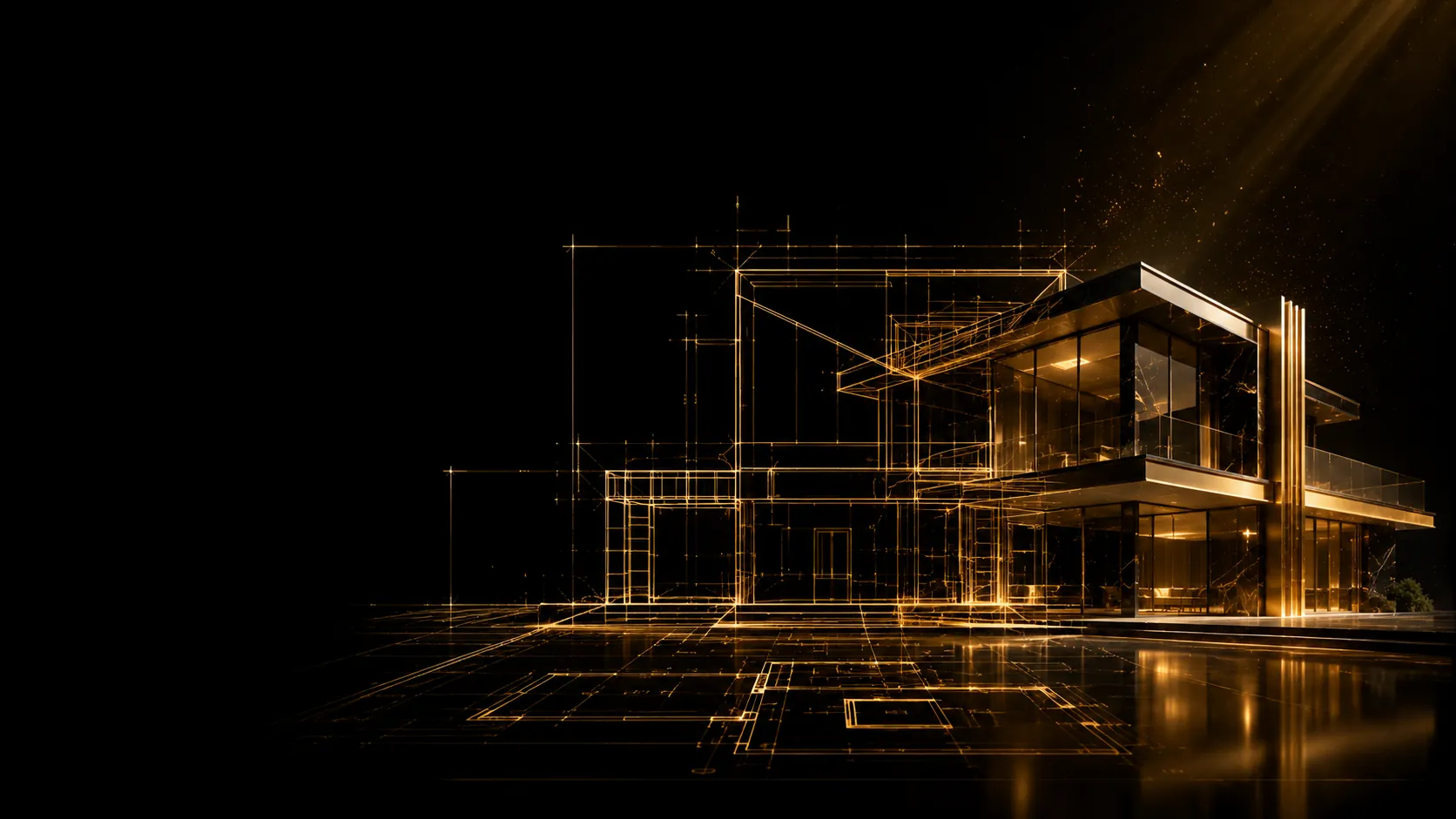 Blueprint dourado de um edifício premium representando a construção de um site profissional